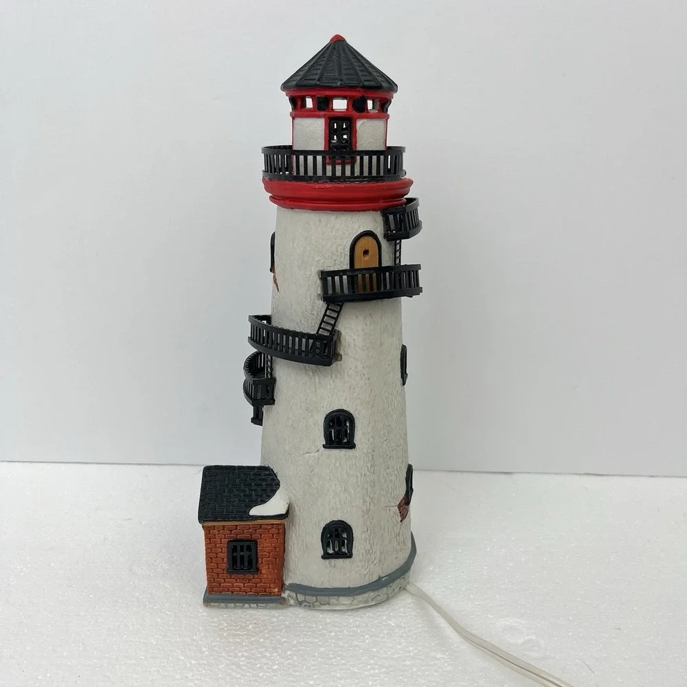 Lemax Village Collection Plymouth Corners Porcelain Lighthouse Christmas‎ Lights